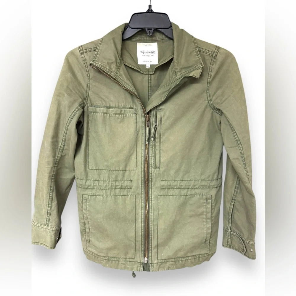Madewell Cotton Full Zip Green Cargo Military Utility Jacket Size Small EUC